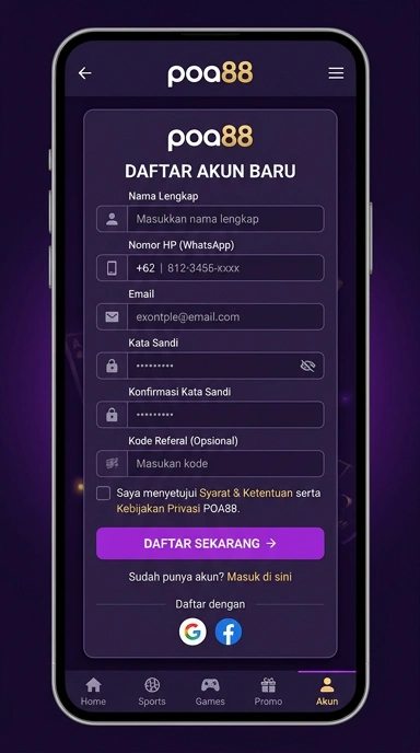 Tampilan halaman daftar poa88